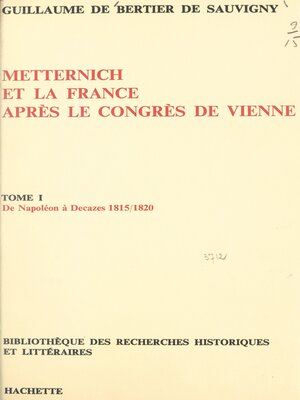 cover image of Metternich et la France après le congrès de Vienne (1)